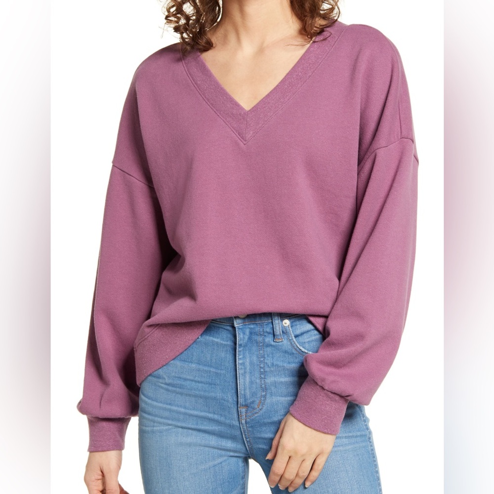 Madewell Hemp & Organic Cotton Blend V-Neck Sweatshirt - Size M